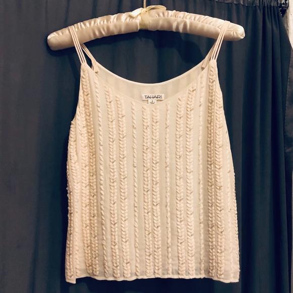Tahari Tops - NWOT Silk Pearl-Silver Bead/Weave Camisole Tank